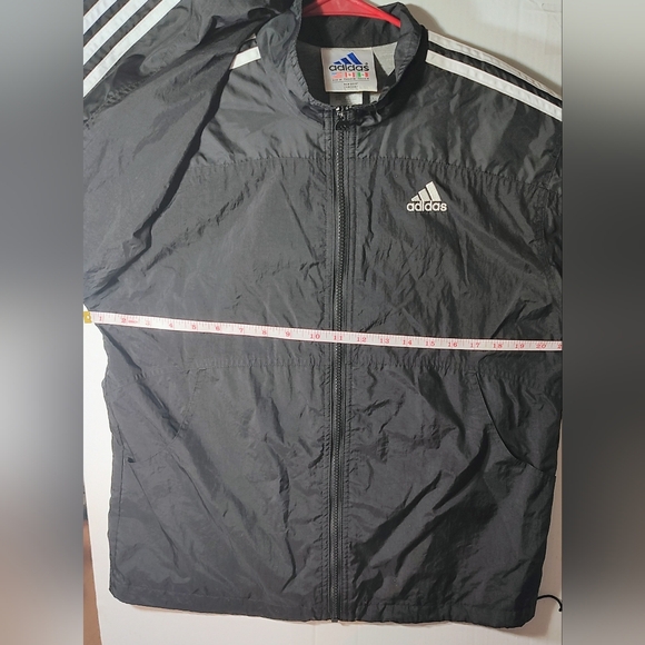 Adidas Vintage Men's Black Windbreaker with White Stripes. - Picture 10 of 12